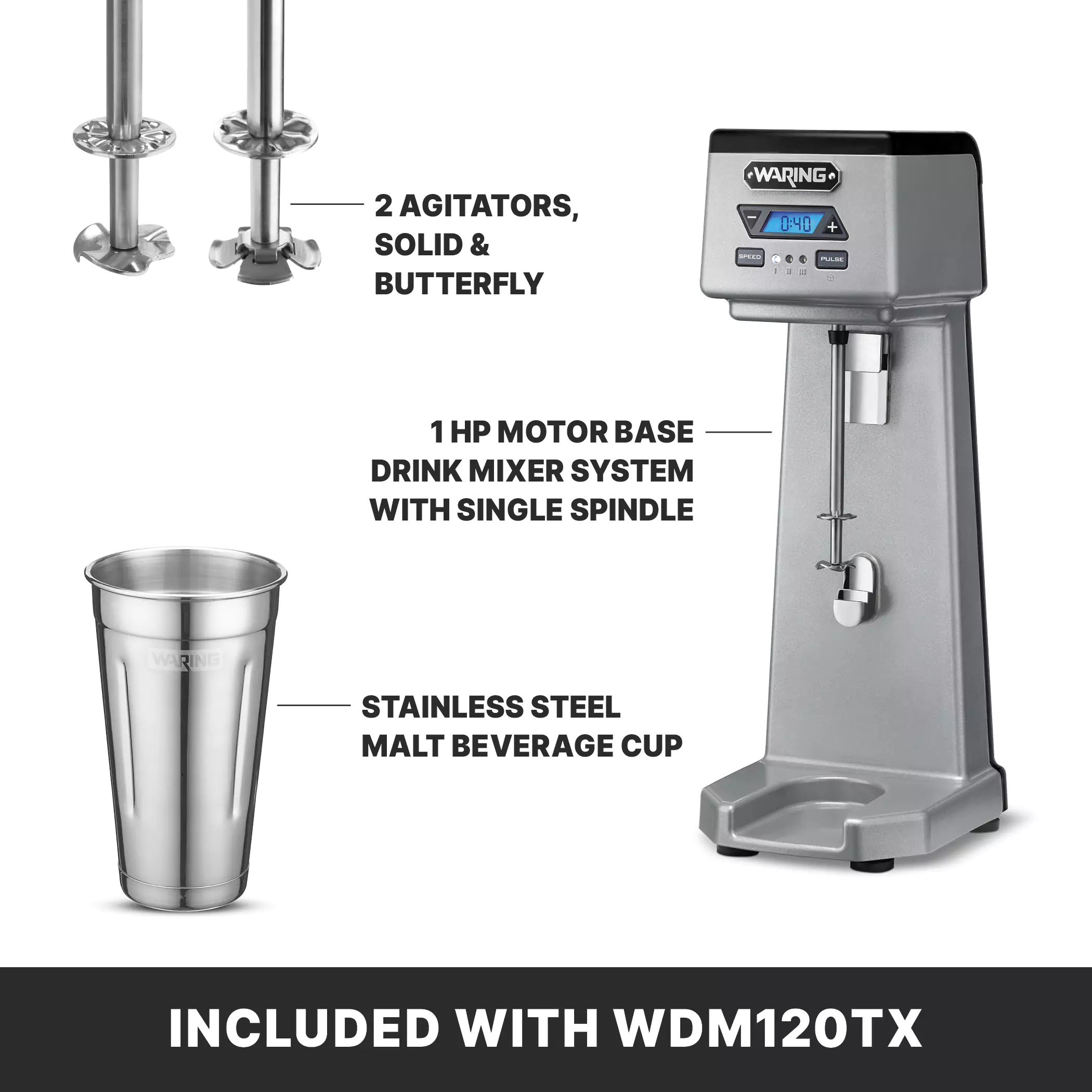 Waring WDM120TXE 9 Inch Heavy-Duty Drink Mixer with Timer LCD Display Waring WDM120TXE 9 Inch Heavy-Duty Drink Mixer with Timer LCD Display