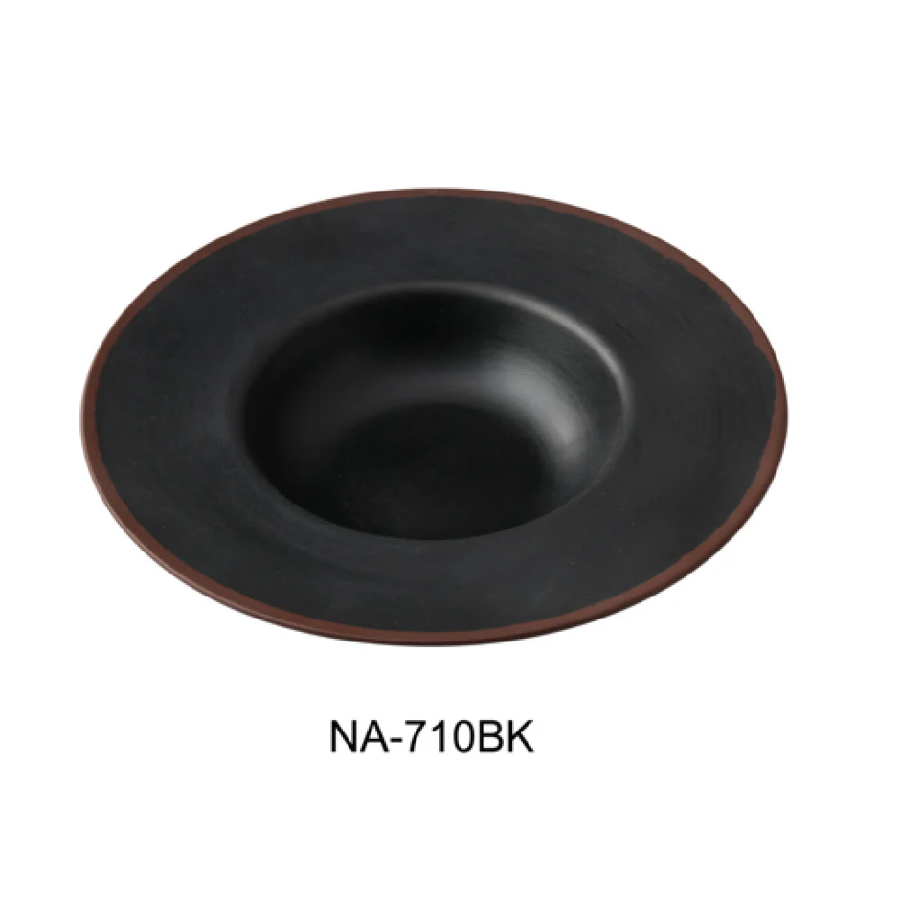 Yanco NA-710BK 10 Oz Round Plate Melamine with Brown Accent 2 Dozen Packs