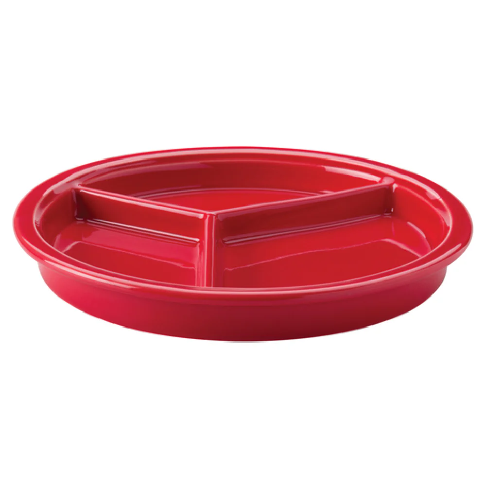 Steelite HL31901326 9-1/16 Inch Divided Plate Round 3 Compartment All Over Scarlet Steelite HL31901326 9-1/16 Inch Divided Plate Round 3 Compartment All Over Scarlet