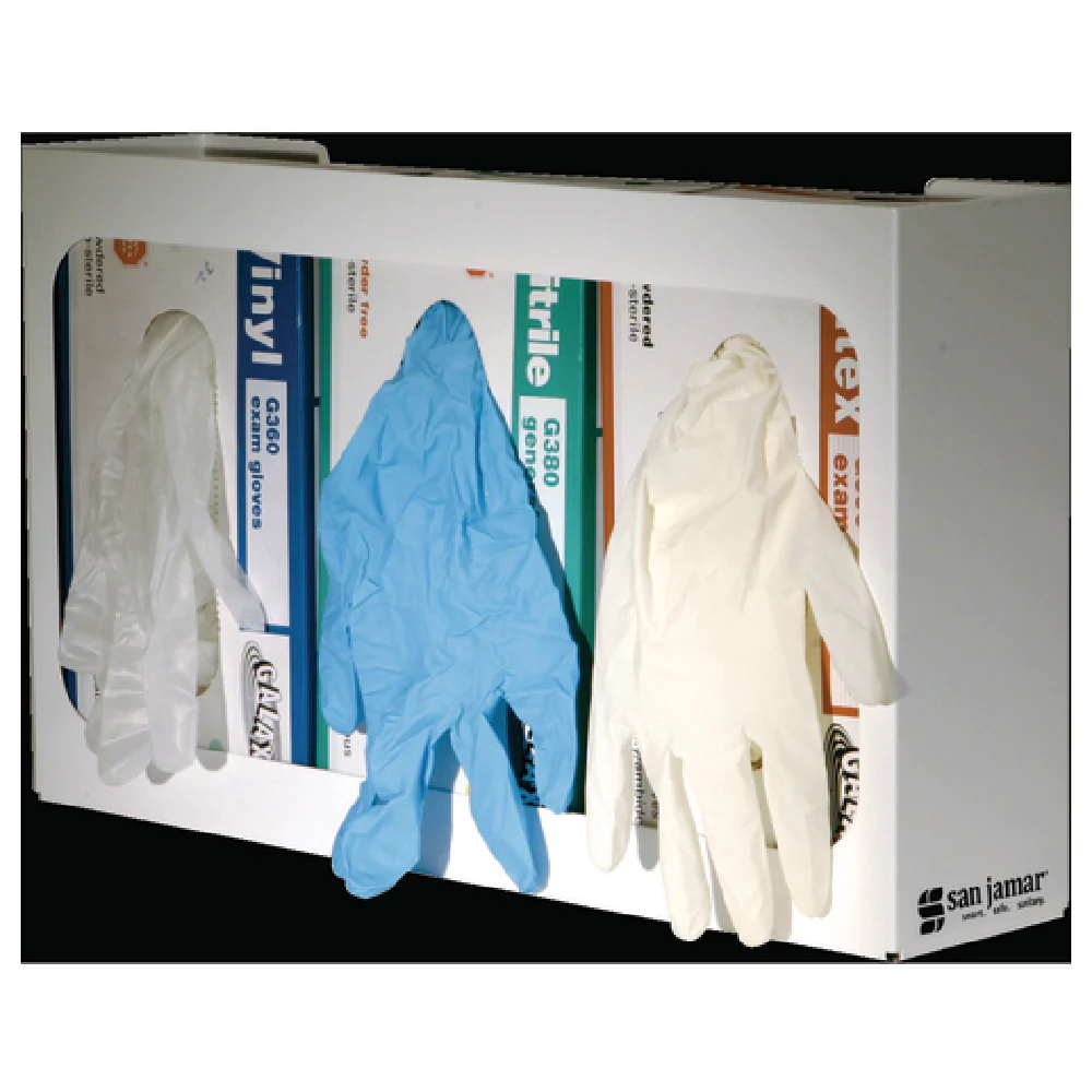San Jamar G0804 16 Inch White Steel Disposable Glove Dispenser 3 Box Capacity