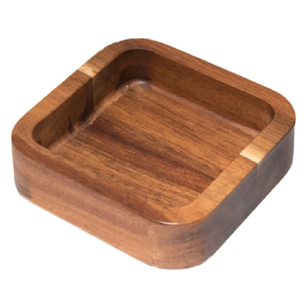 On The Table 1002 4-1/2 Inch Square Bar Snack Bowl Acacia Wood Dishwasher Safe