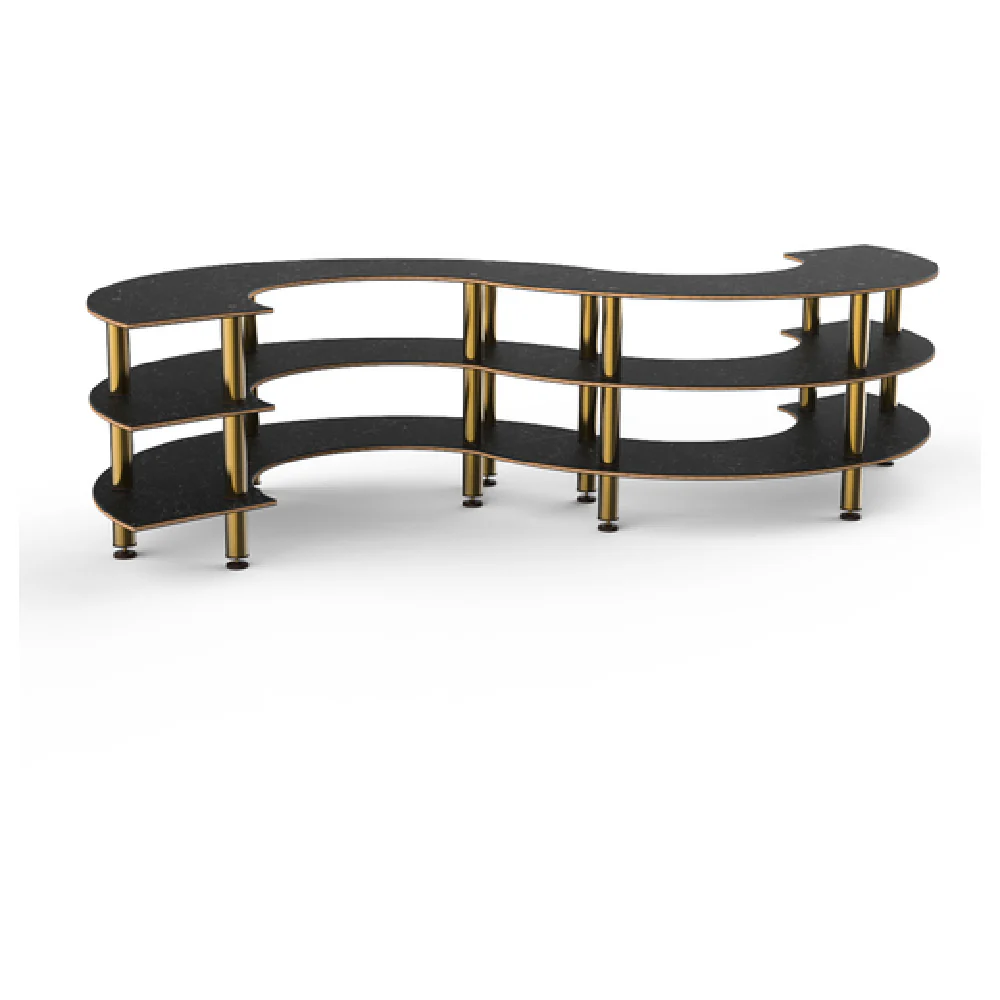 MGCMSB03MBXF 141 Inch 3 Tier Buffet Table Nero Marquina Marble with Brass Legs