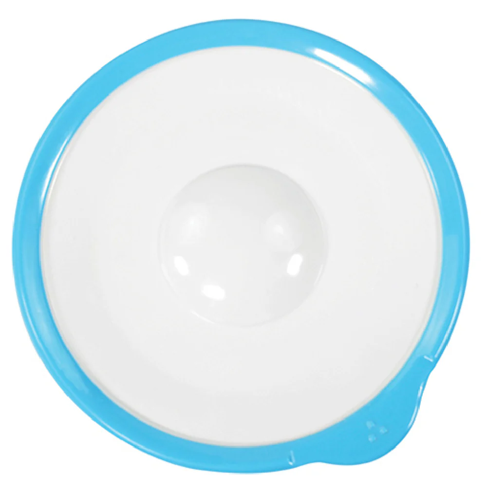 BauscherHepp T3800BL 5-3/10 Inch Round Saucer with Rim Sensory Handle Melamine White Blue Rim BauscherHepp T3800BL 5-3/10 Inch Round Saucer with Rim Sensory Handle Melamine White Blue Rim