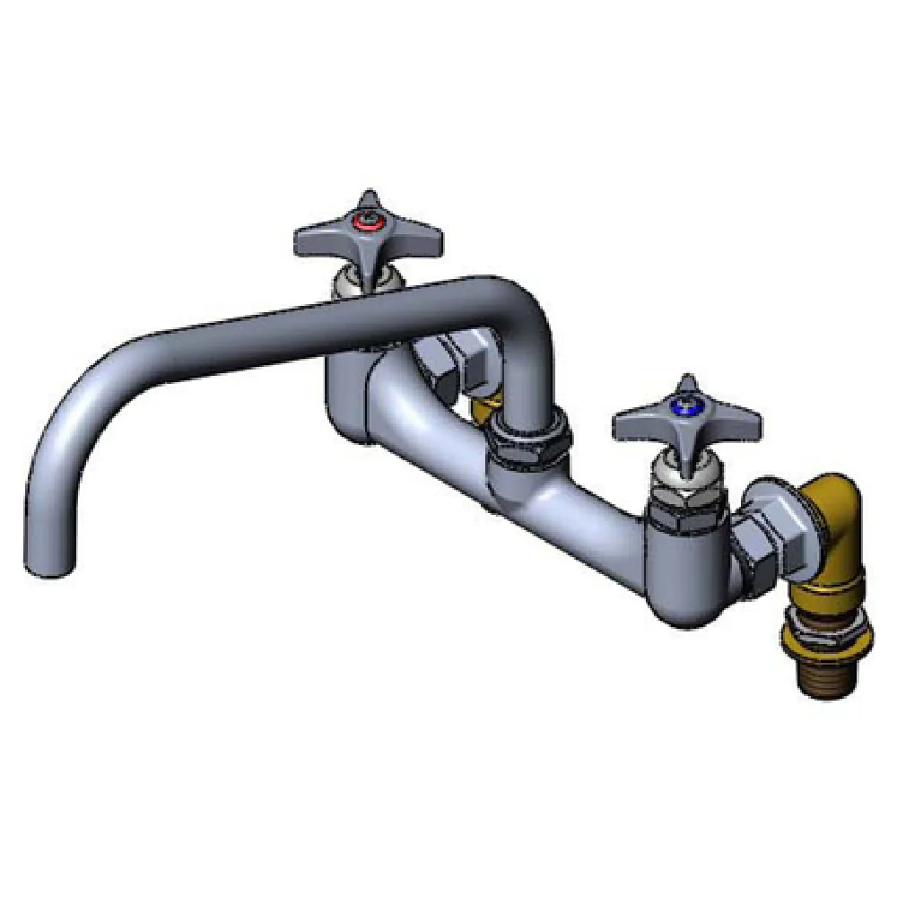 T&S Brass B-0290-0427 8 Inch Adjustable Centers Wall Mount Mixing Faucet Stainless Steel with Swing Nozzle