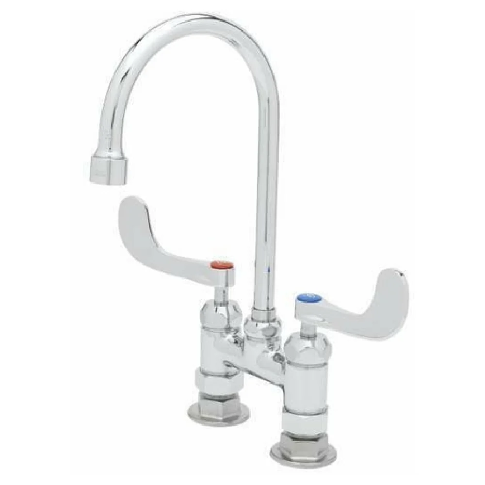 T&S Brass B-0325-CR-WH4 Pantry Faucet 4 Inch Centers Double Deck Mount with Gooseneck Spout