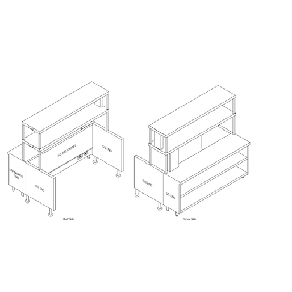 Randell RCR-76.5 76-1/2 Inch Modular Chef Service Counter Right Section Stainless Steel with Plate Storage Cabinet and Double Overshelf