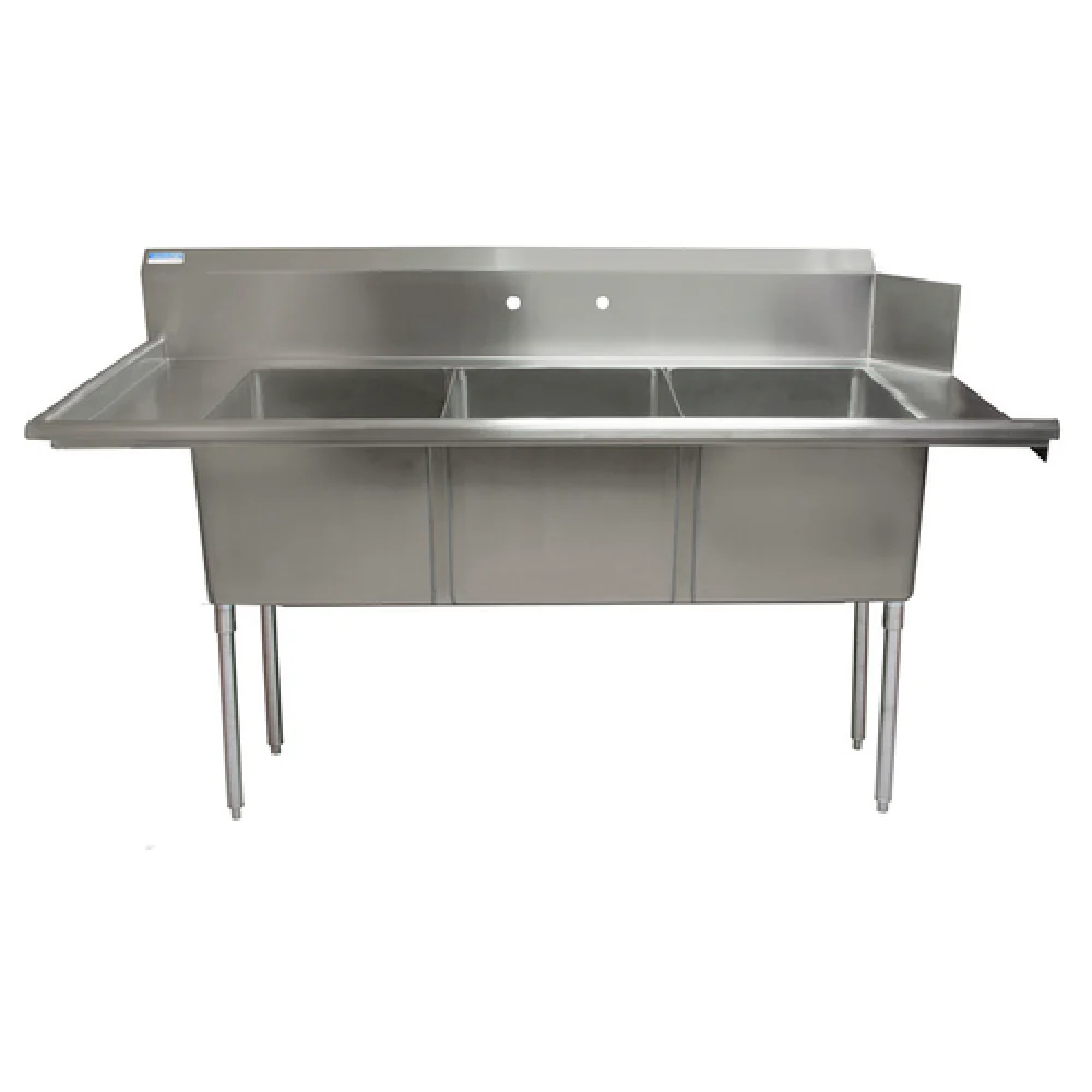 BK Resources BKSDT-3-1820-14-LS 72 Inch Soiled Dishtable with Three Compartments Stainless Steel BK Resources BKSDT-3-1820-14-LS 72 Inch Soiled Dishtable with Three Compartments Stainless Steel