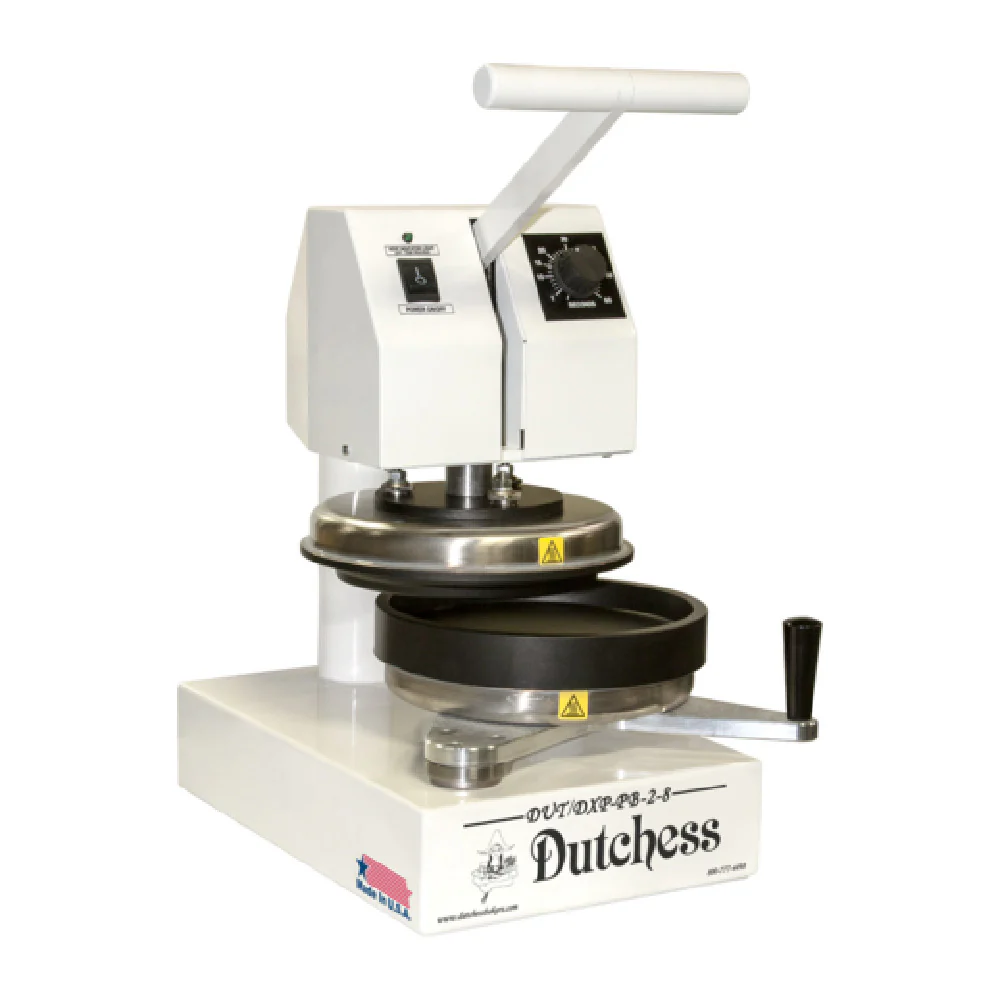 Dutchess Bakers DUT/DXP-PB-2-8 8 Inch Pizza Dough Press Manual with Heated Platens Dutchess Bakers DUT/DXP-PB-2-8 8 Inch Pizza Dough Press Manual with Heated Platens