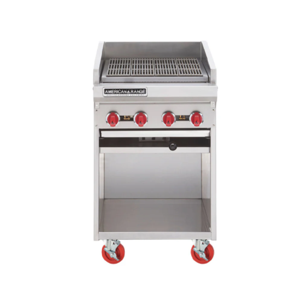 American Range ADJF-72_LP 72 Inch Gas Charbroiler Floor Model with 12 Burners 240000 BTU