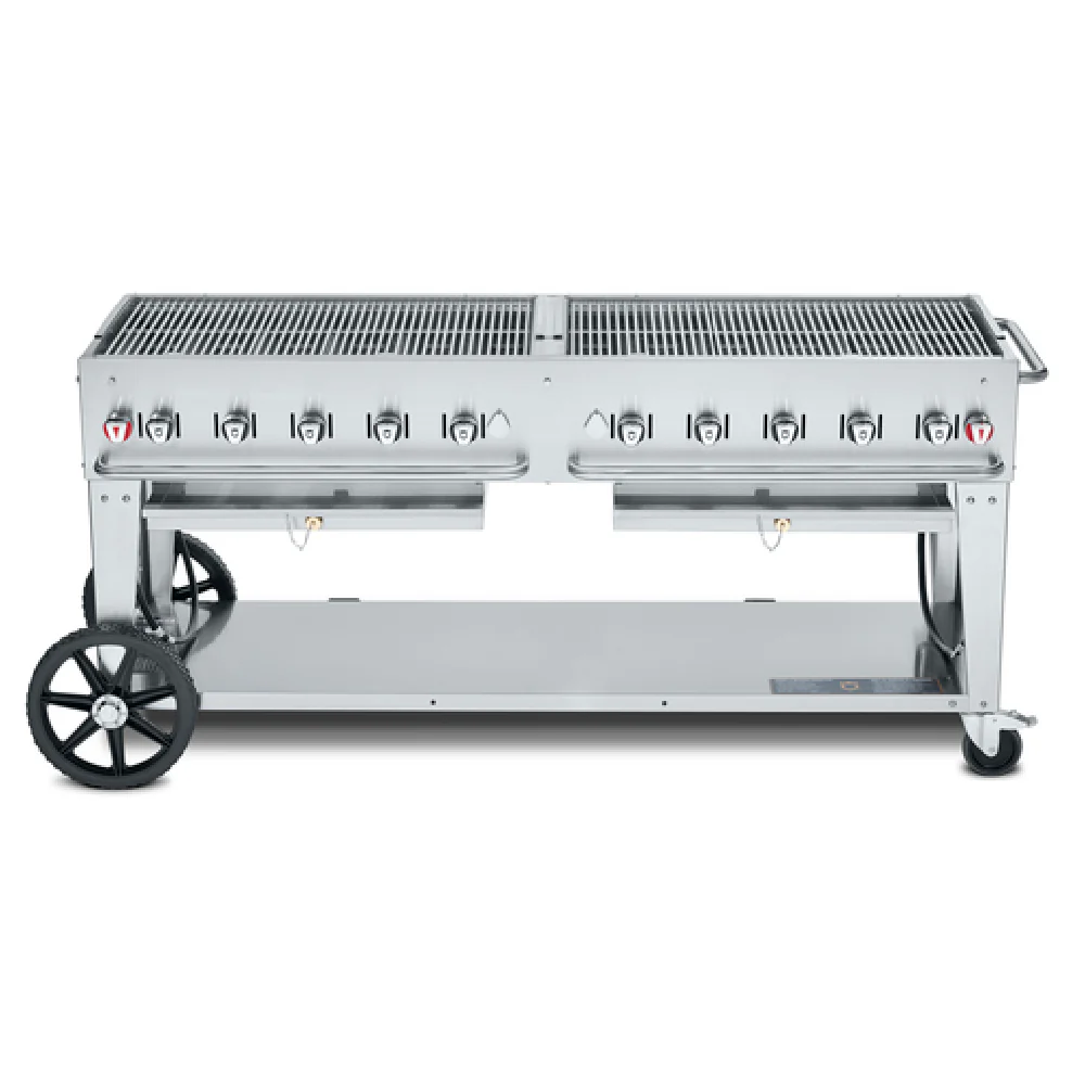 Crown Verity CV-MCB-72-SI50/100 81 Inch Mobile Outdoor Gas Charbroiler 10 Burners Stainless Steel