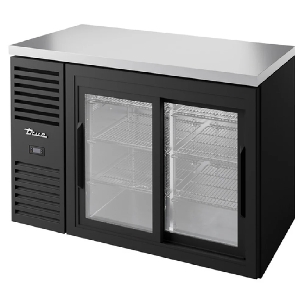 True Refrigeration TBR48-RISZ1-L-B-11-1 48 Inch Refrigerated Back Bar Cooler Black Powder Coated Stainless Steel with Glass Doors