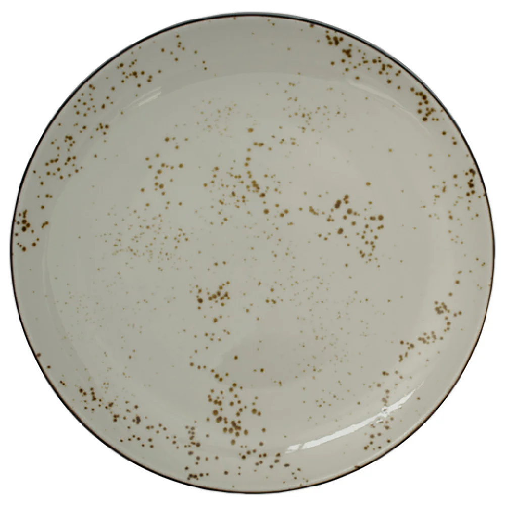 International Tableware SH-22-CR 8-1/8 Inch Round Plate Crème with Dark Brown Trim and Speckles