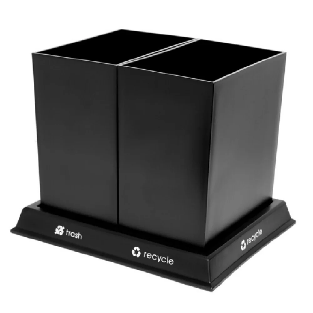 Central Specialties RC2-BLK-2.0 15 Inch Rectangular Recycling Bin Set Plastic Black with Trash and Recycle Labels Central Specialties RC2-BLK-2.0 15 Inch Rectangular Recycling Bin Set Plastic Black with Trash and Recycle Labels