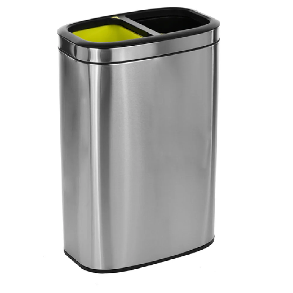 Alpine Industries ALP470-R-40L 17 Inch Slim Double Compartment Trash Can Stainless Steel with Brushed Finish Alpine Industries ALP470-R-40L 17 Inch Slim Double Compartment Trash Can Stainless Steel with Brushed Finish