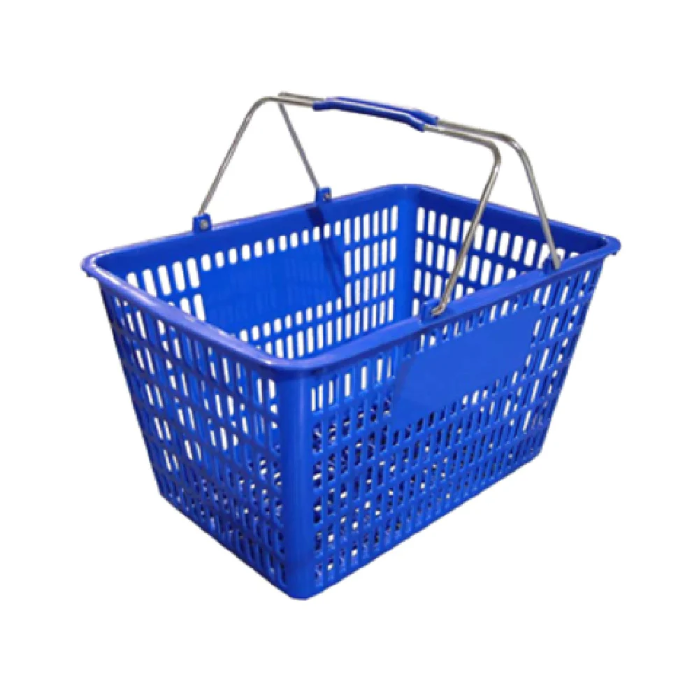 Omcan 13023 19 Inch Shopping Hand Basket with Steel Handles Blue Plastic