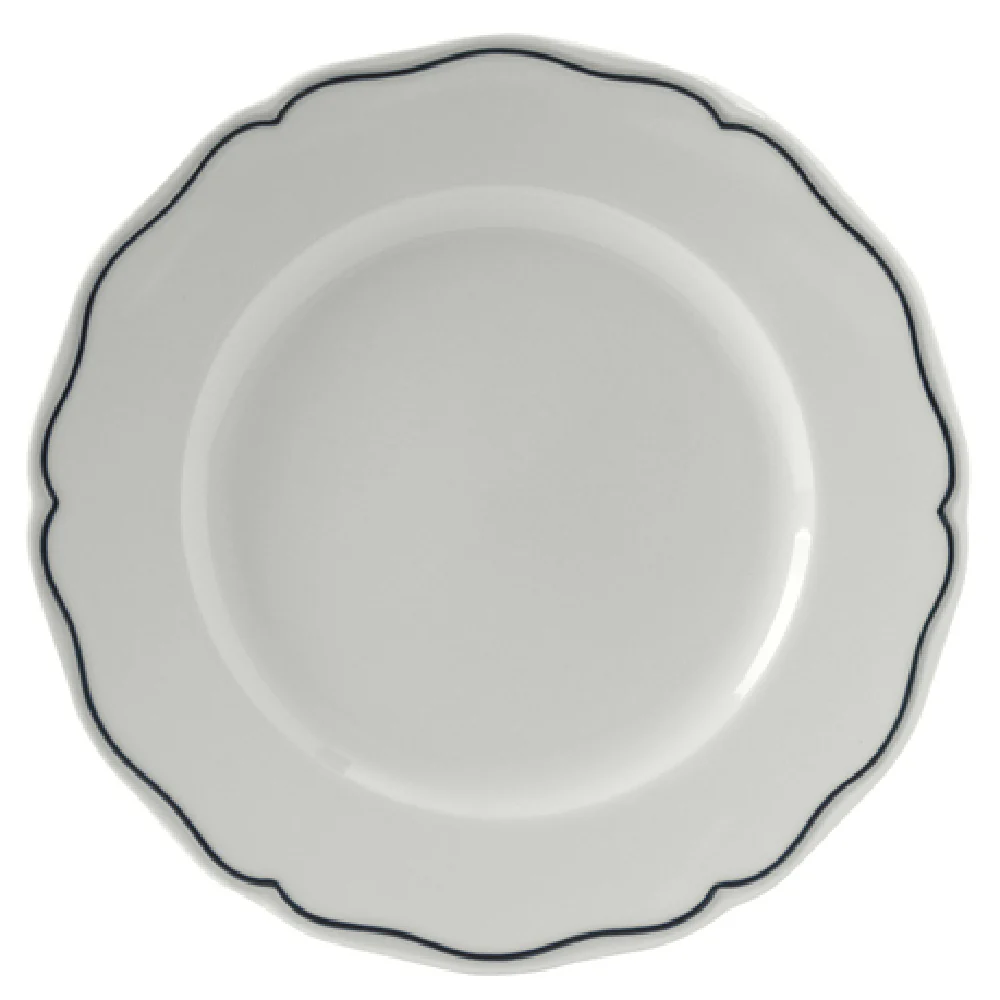 Tuxton SBA-104 10-3/4 Inch Round Plate Scalloped Edge Porcelain White with Blue Band
