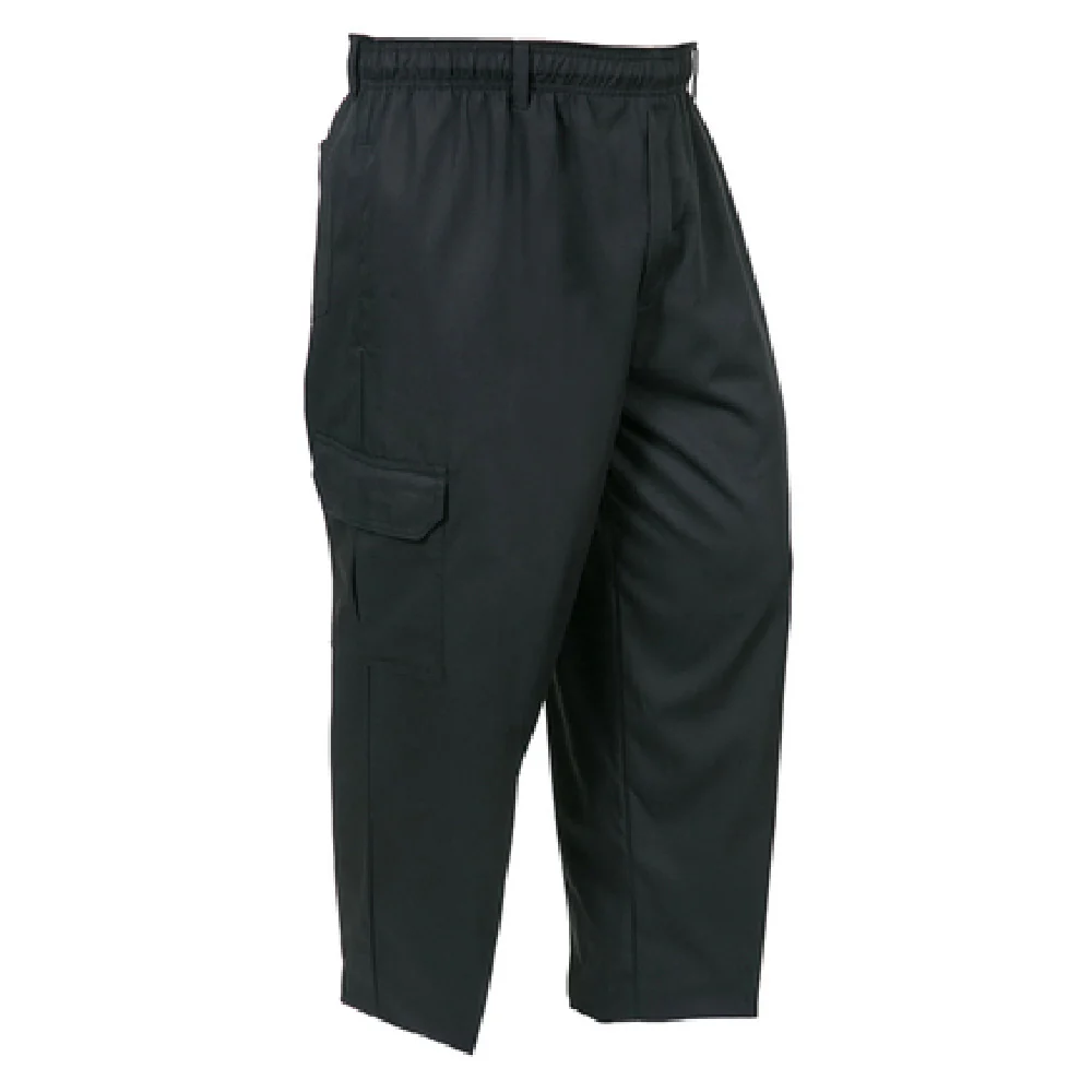 Mercer Culinary M61090BKL Large Cargo Pants Elastic Waist Belt Loops Black Poly/Cotton Mercer Culinary M61090BKL Large Cargo Pants Elastic Waist Belt Loops Black Poly/Cotton