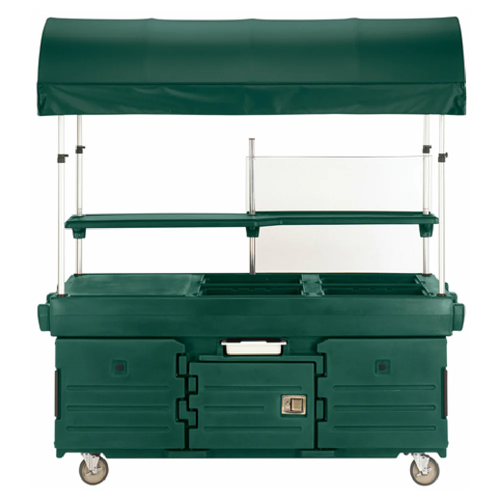 Cambro KVC854C519 85 Inch CamKiosk Cart with 4 Pan Wells and Canopy Kentucky Green