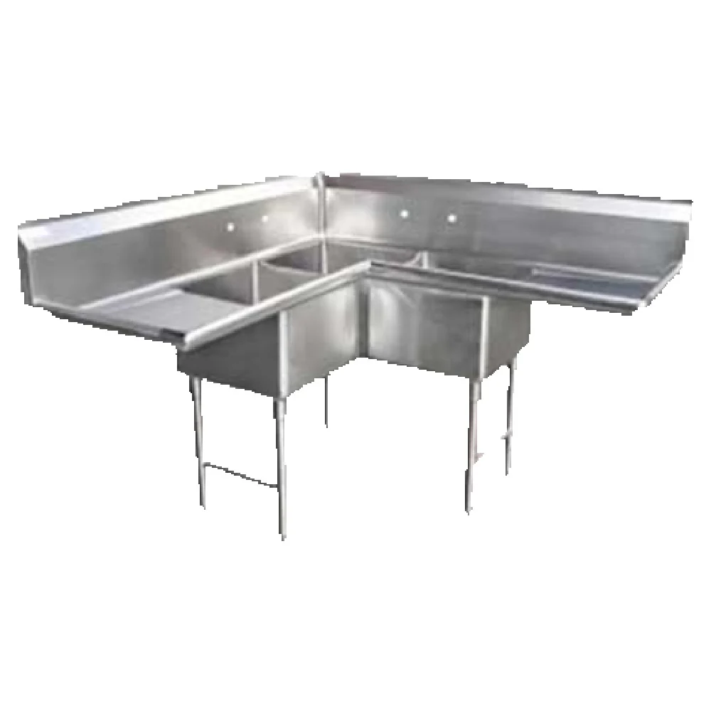 GSW USA SE18183C 57-1/2 Inch Corner Sink Three Compartment Stainless Steel with Drainboards