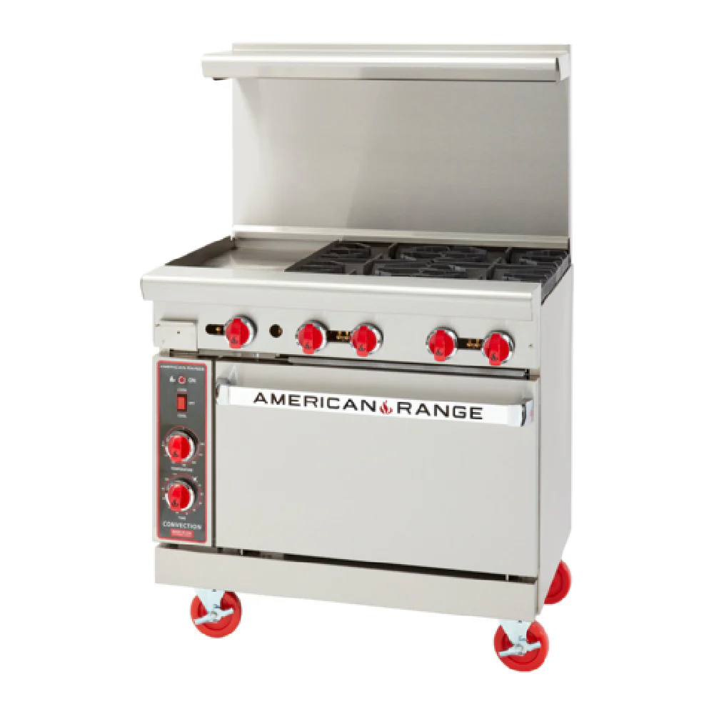 American Range AR-12G-4B_NAT 36 Inch Restaurant Range Gas 4 Burner Griddle with Oven American Range AR-12G-4B_NAT 36 Inch Restaurant Range Gas 4 Burner Griddle with Oven