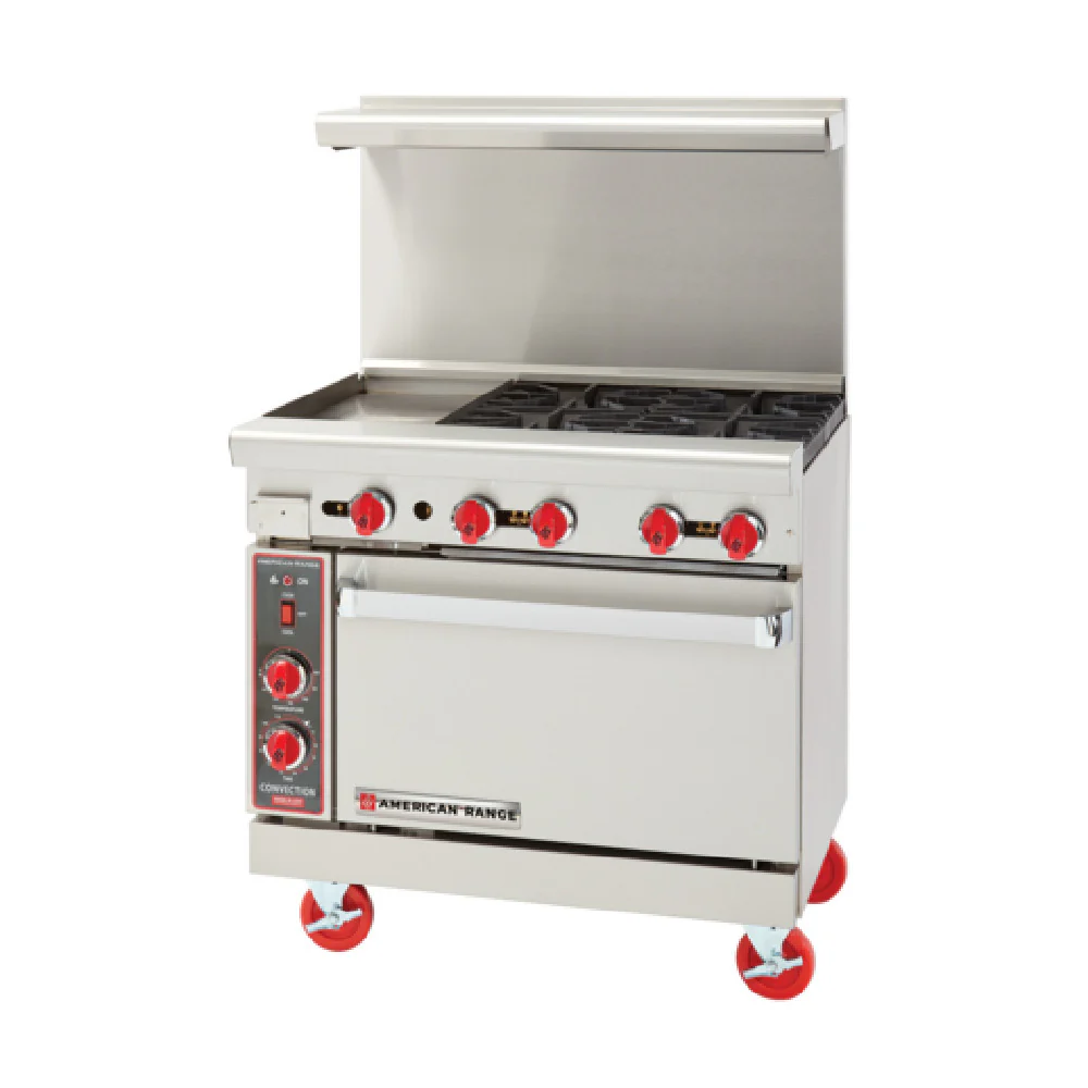 American Range AR-12G-4B_NAT 36 Inch Restaurant Range Gas 4 Burner Griddle with Oven American Range AR-12G-4B_NAT 36 Inch Restaurant Range Gas 4 Burner Griddle with Oven
