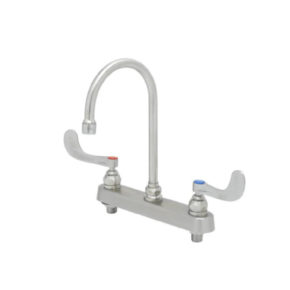 T&S Brass S-1142-04 8 Inch Deck Mount Faucet with Stainless Steel Gooseneck and Handles T&S Brass S-1142-04 8 Inch Deck Mount Faucet with Stainless Steel Gooseneck and Handles