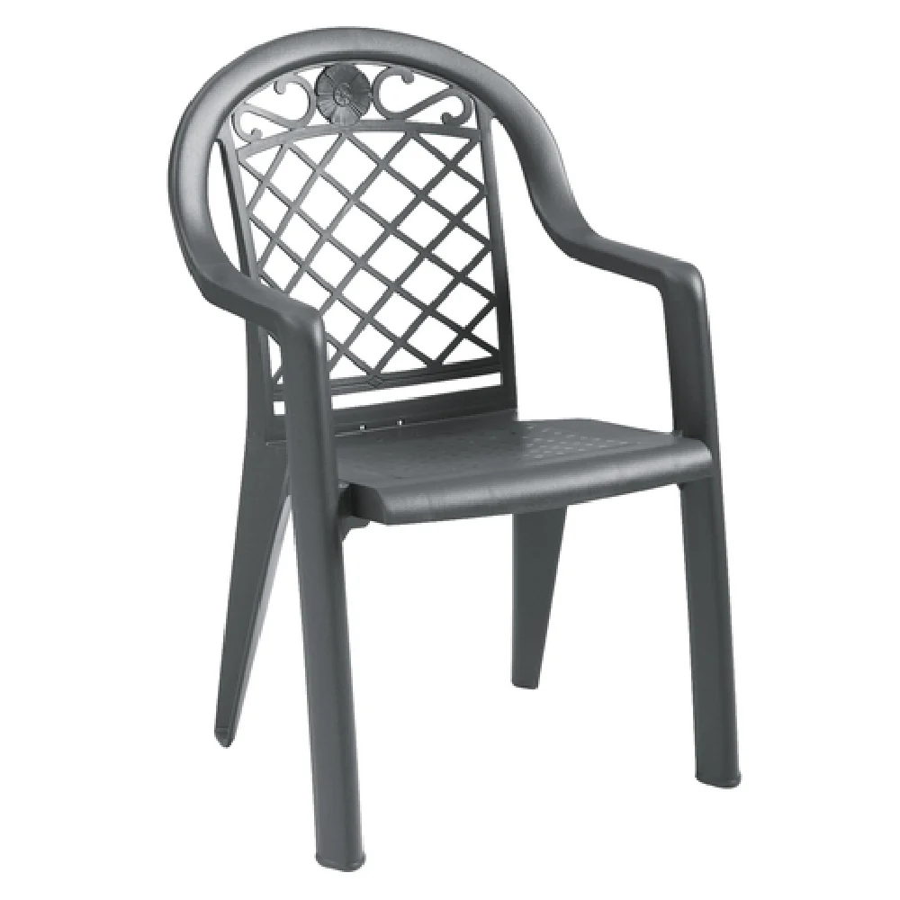 Grosfillex US103102 23 Inch Armchair Stacking Outdoor Charcoal Resin
