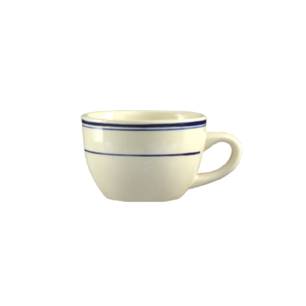 CAC China BLU-37 7 Oz Blue Line Coffee Cup Ceramic Round Dishwasher Safe