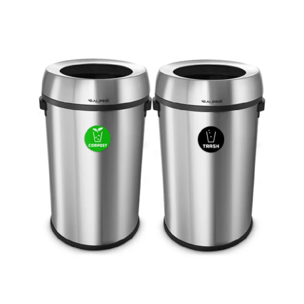 Alpine Industries ALP470-65L-CO-T 33 Inch Compost and Trash Station Stainless Steel Open Top Alpine Industries ALP470-65L-CO-T 33 Inch Compost and Trash Station Stainless Steel Open Top