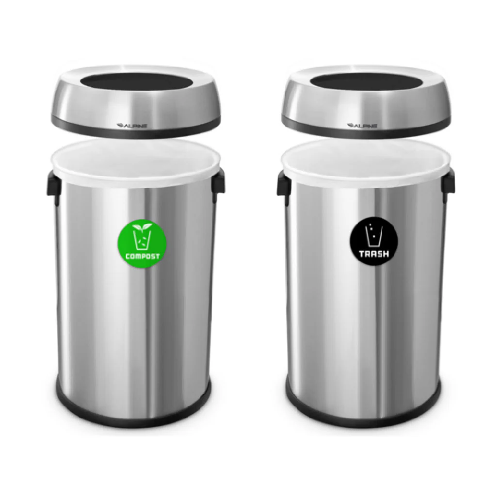 Alpine Industries ALP470-65L-CO-T 33 Inch Compost and Trash Station Stainless Steel Open Top Alpine Industries ALP470-65L-CO-T 33 Inch Compost and Trash Station Stainless Steel Open Top