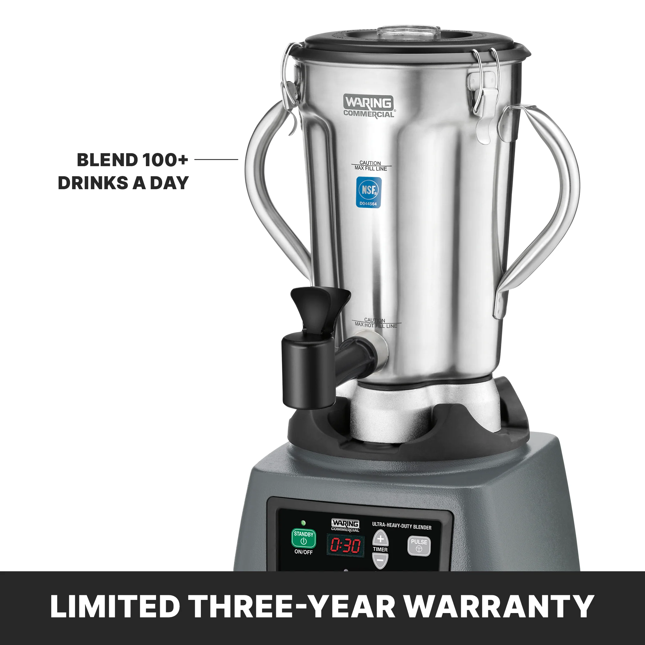 Waring CB15TSFAL 15 Inch 135 Oz. Electric Commercial Blender Stainless Steel with Spigot Waring CB15TSFAL 15 Inch 135 Oz. Electric Commercial Blender Stainless Steel with Spigot