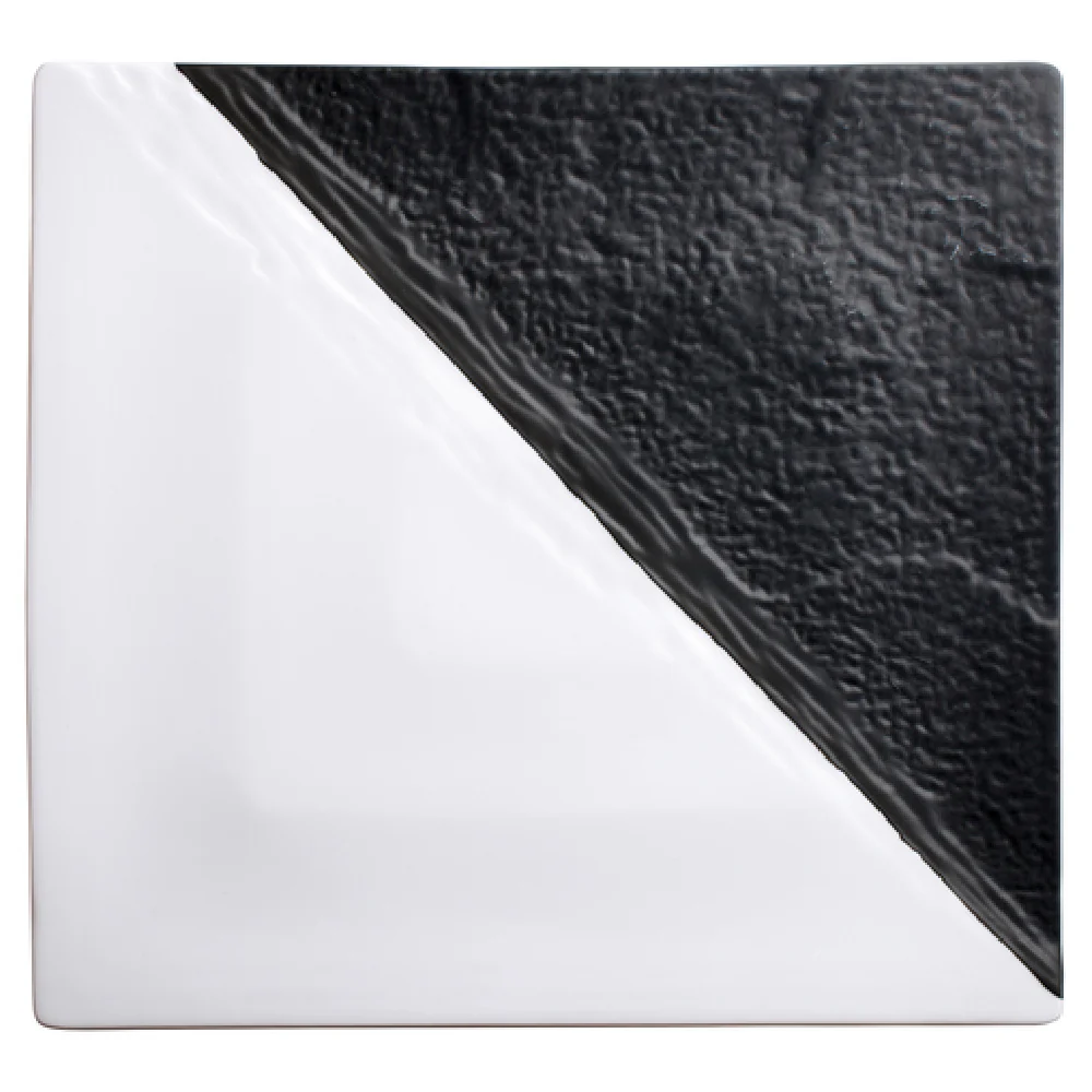 Winco WDP023-205 13 Inch Square Platter Dishwasher Safe Porcelain Black and White