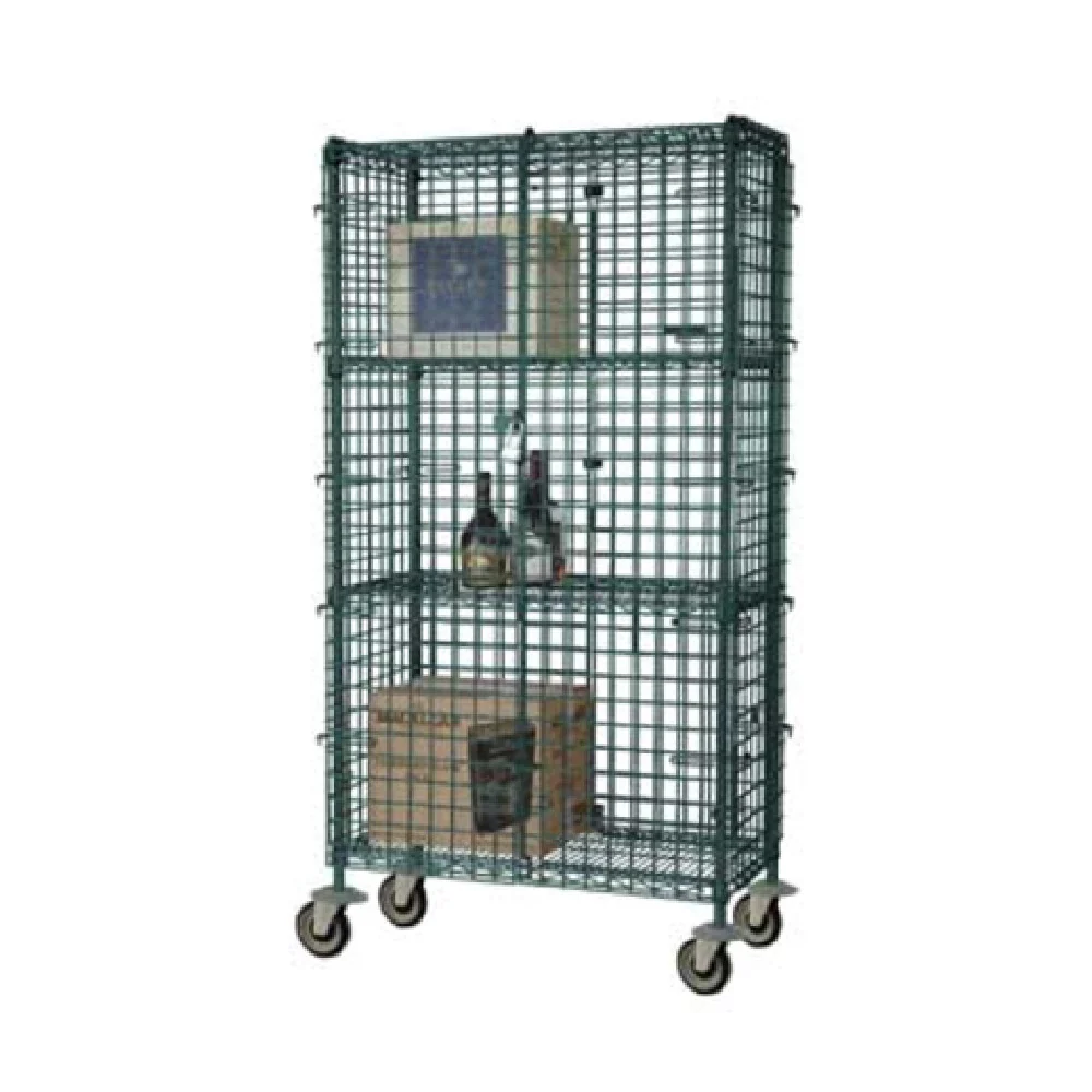 1880 Hospitality FMSEC24363GN 36 Inch Mobile Security Unit Green Epoxy Wire with Shelves