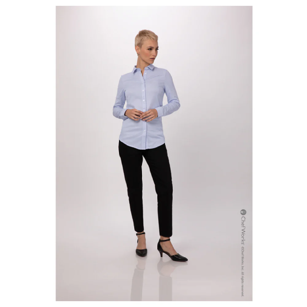 Chef Works SFC02WBLUXS Women's Dress Shirt XS Long Sleeve Blue Poly/Cotton