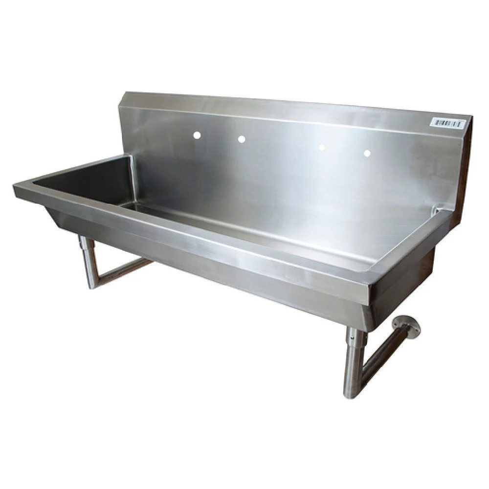 BK Resources MSHS-60W2 60 Inch Handwash Sink Wall Mounted Stainless Steel with Basket Drain