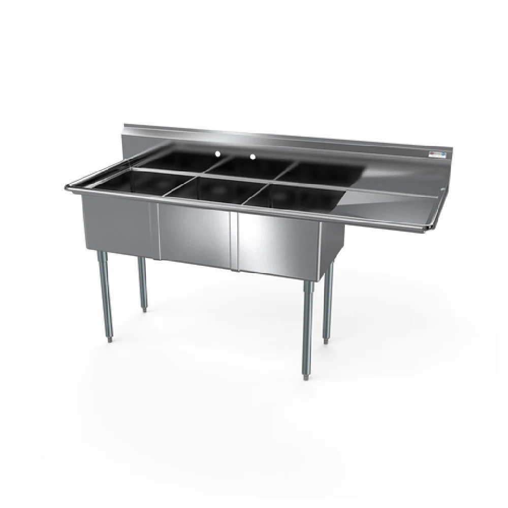NBR Equipment 3SG-181812R18 74-1/2 Inch Economy Sink with Three Compartments