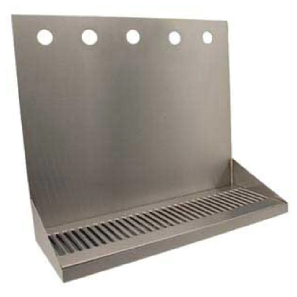 Micro Matic DP-322LD-5 16 Inch Wall Mount Drip Tray Trough Stainless Steel with Five Faucet Holes