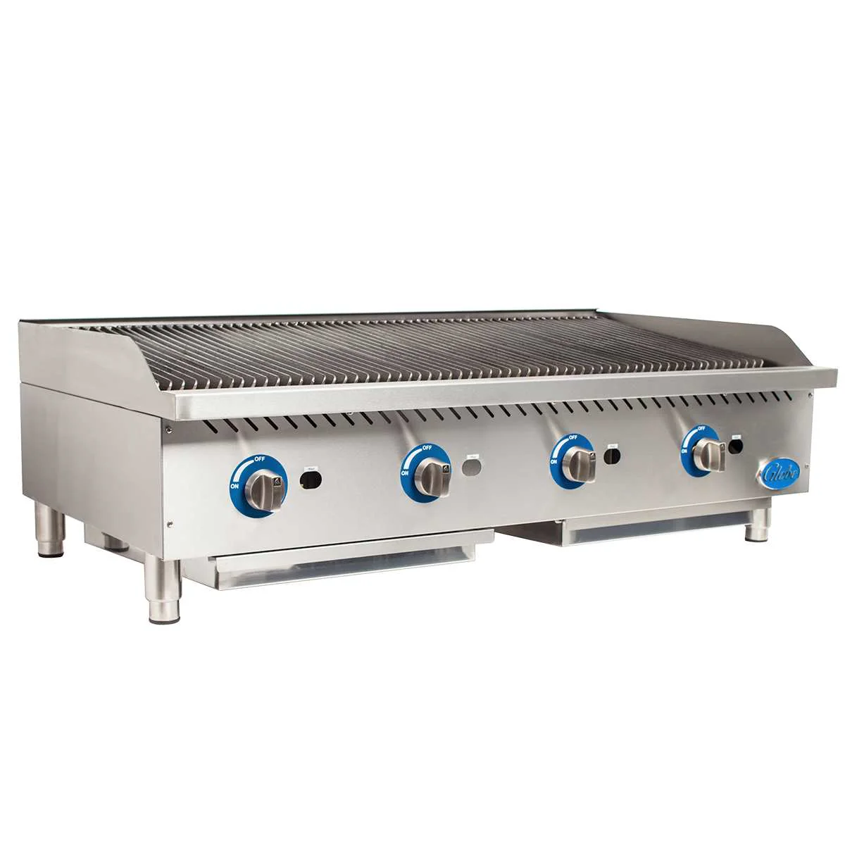 Globe GCB48G-RK 48 Inch Gas Charbroiler Char Rock Countertop 4 Burner 160000 BTU