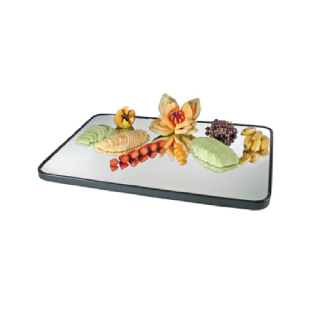 Cal Mil RR323 24 Inch Gourmet Display Mirror Tray Black Acrylic Trim Glass Cal Mil RR323 24 Inch Gourmet Display Mirror Tray Black Acrylic Trim Glass