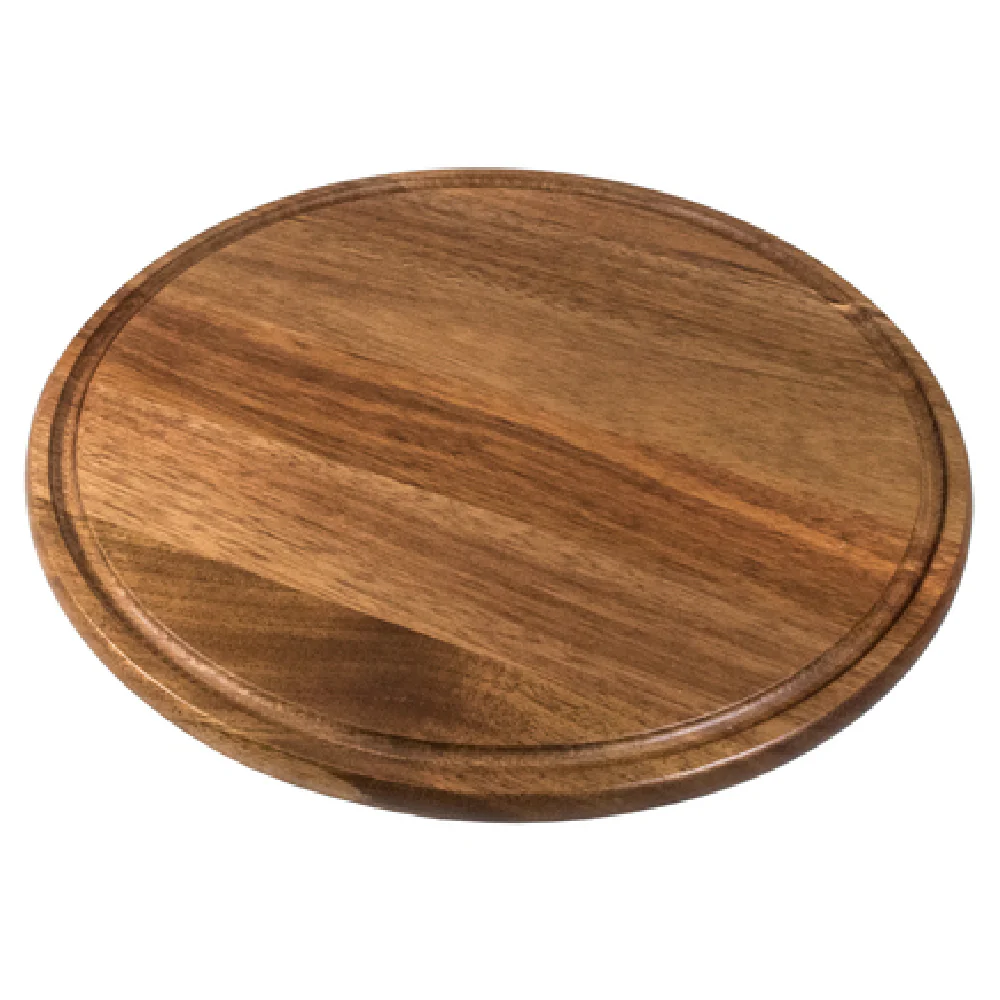 On The Table 127 13 Inch Round Serving Board with Juice Groove Acacia Wood