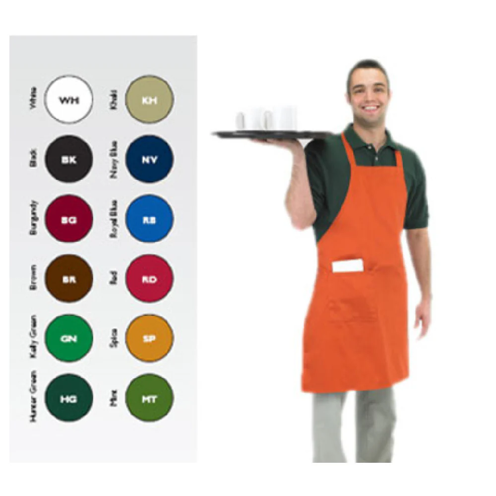 John Ritzenthaler Company 601BAC-GN 28 Inch Bib Apron with Large Side Pocket Kelly Green Poly-Cotton Blend