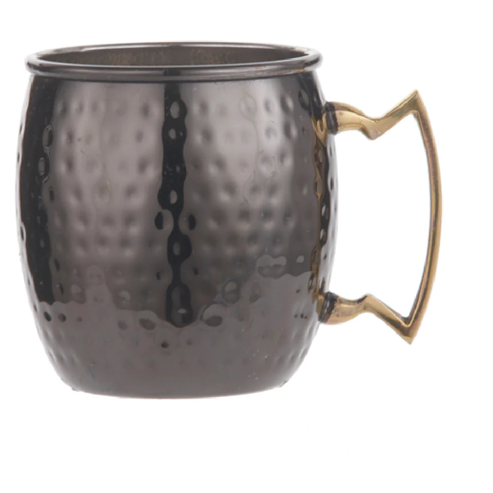 American Metalcraft BM16H 16 Oz. Mug with Brass Handle Stainless Steel Black Hammered Finish