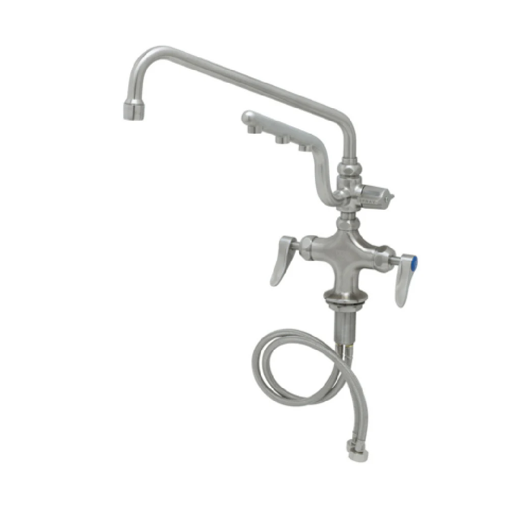 T&S Brass S-0201-U12-CR 12 Inch Deck Mount Faucet with Spray Arm and Handles
