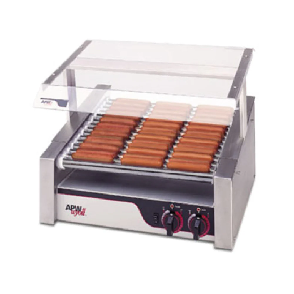 APW Wyott HR-50S_240 34 Inch X*PERT Hot Dog Grill Slanted Rollers Removable Grease Pan APW Wyott HR-50S_240 34 Inch X*PERT Hot Dog Grill Slanted Rollers Removable Grease Pan