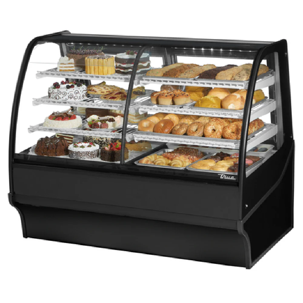 True Refrigeration TDM-DZ-59-GE/GE-S-S 59 Inch Display Merchandiser Dual Zone Refrigerated and Dry Stainless Steel with Adjustable Shelves