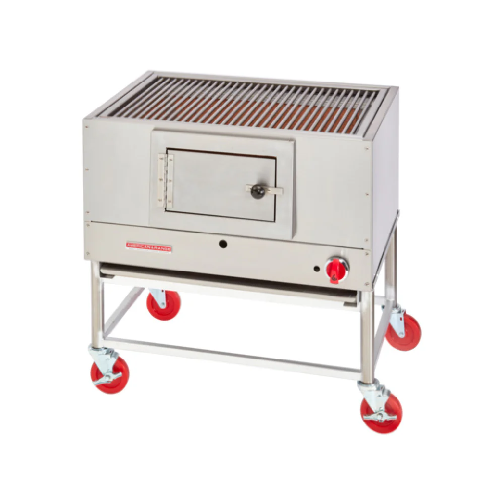 American Range AMSQ-48 48 Inch Wood CharBroiler Gas (1) Burner Stainless Steel and Open Bottom Grate