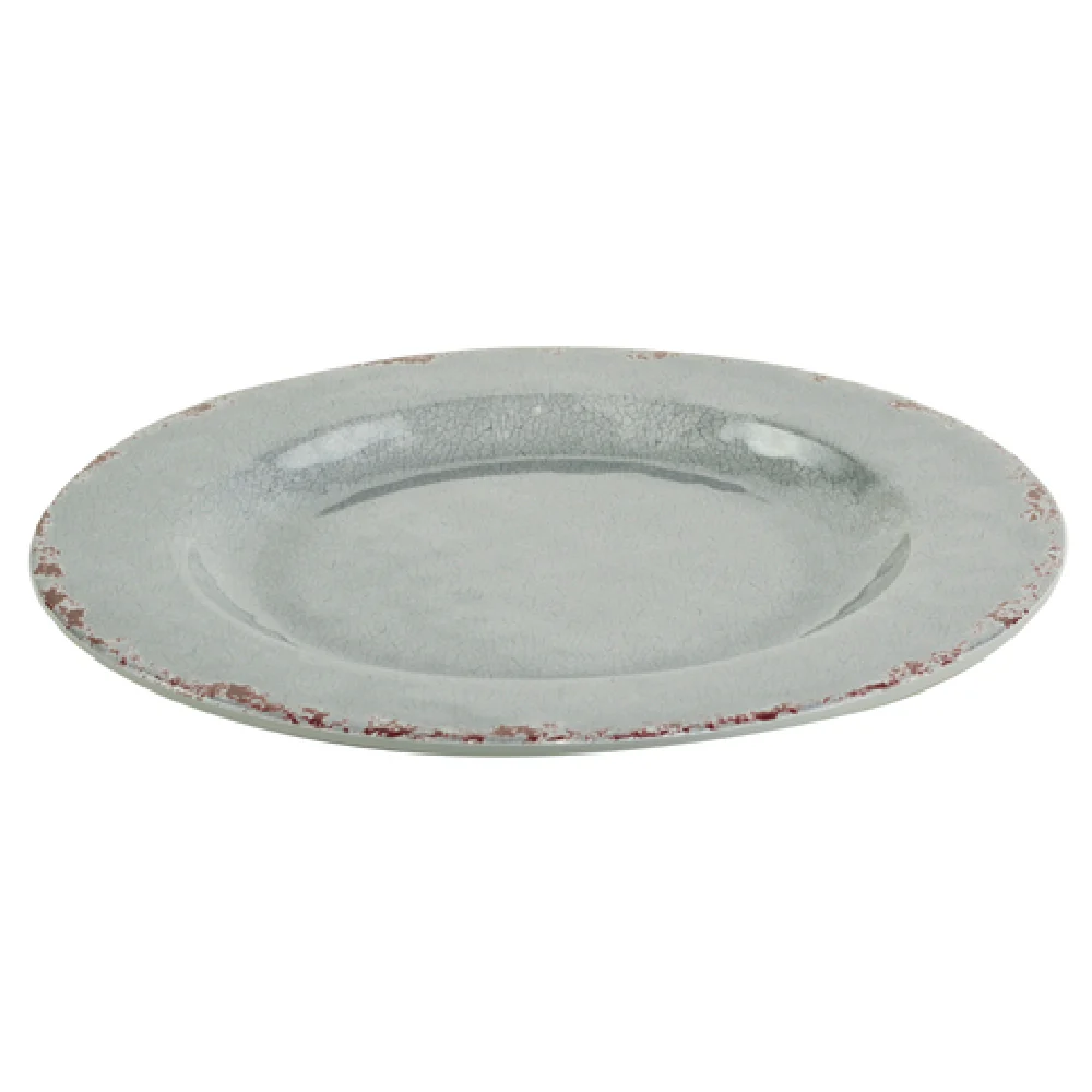 BauscherHepp TGY1633 11 Inch Round Plate Melamine Gray with Distressed Crackle Glaze