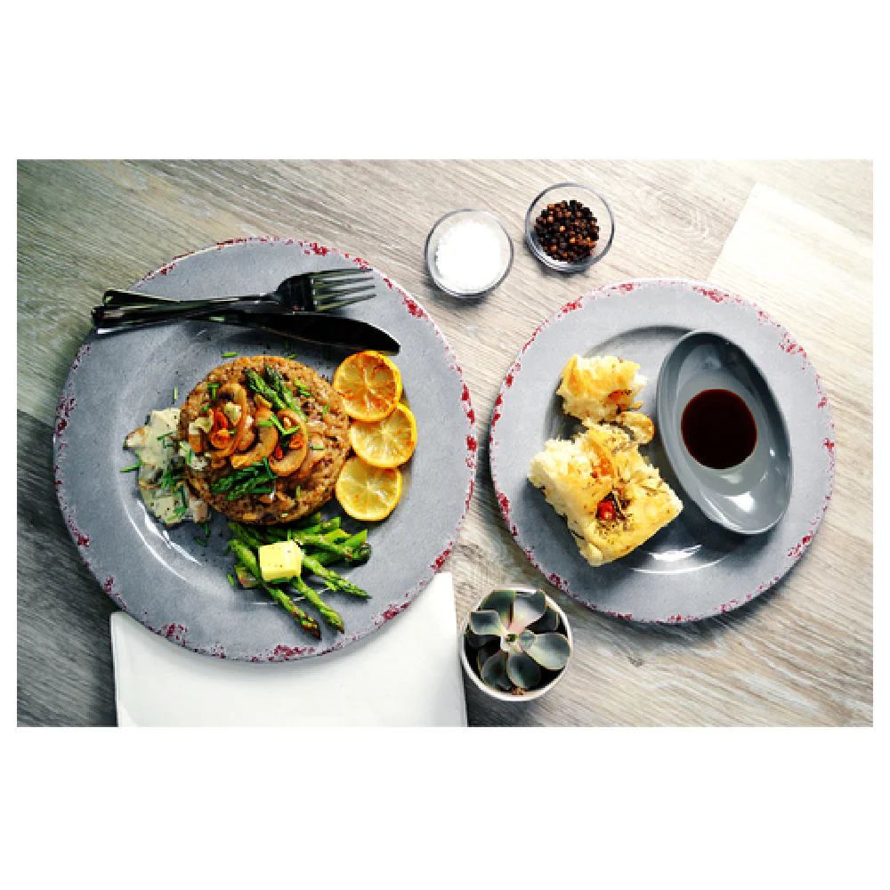 BauscherHepp TGY1633 11 Inch Round Plate Melamine Gray with Distressed Crackle Glaze BauscherHepp TGY1633 11 Inch Round Plate Melamine Gray with Distressed Crackle Glaze
