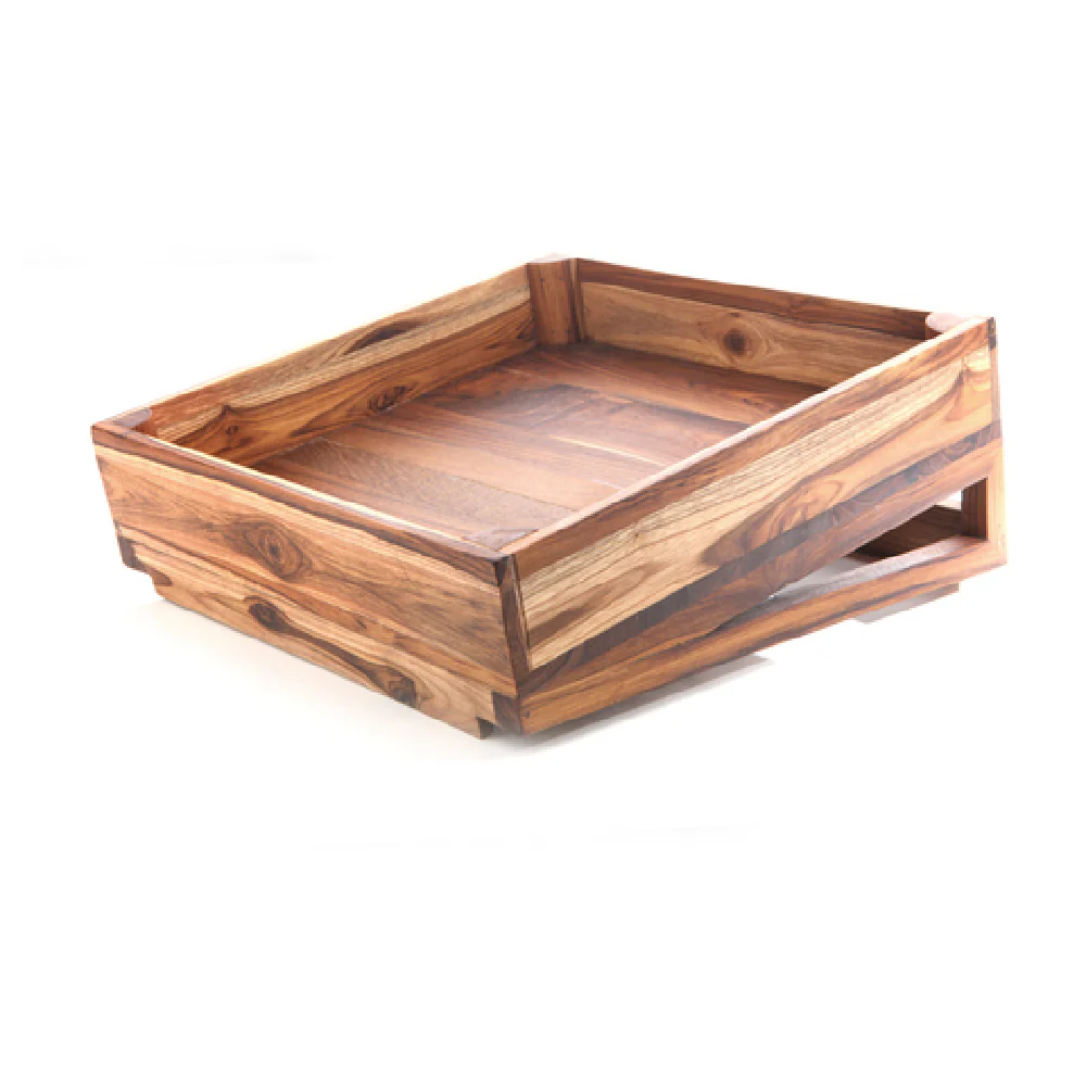 Steelite DWFBWDBASK1ST 14 Inch Fusion Wood Slatted Angle Basket Brown Wood