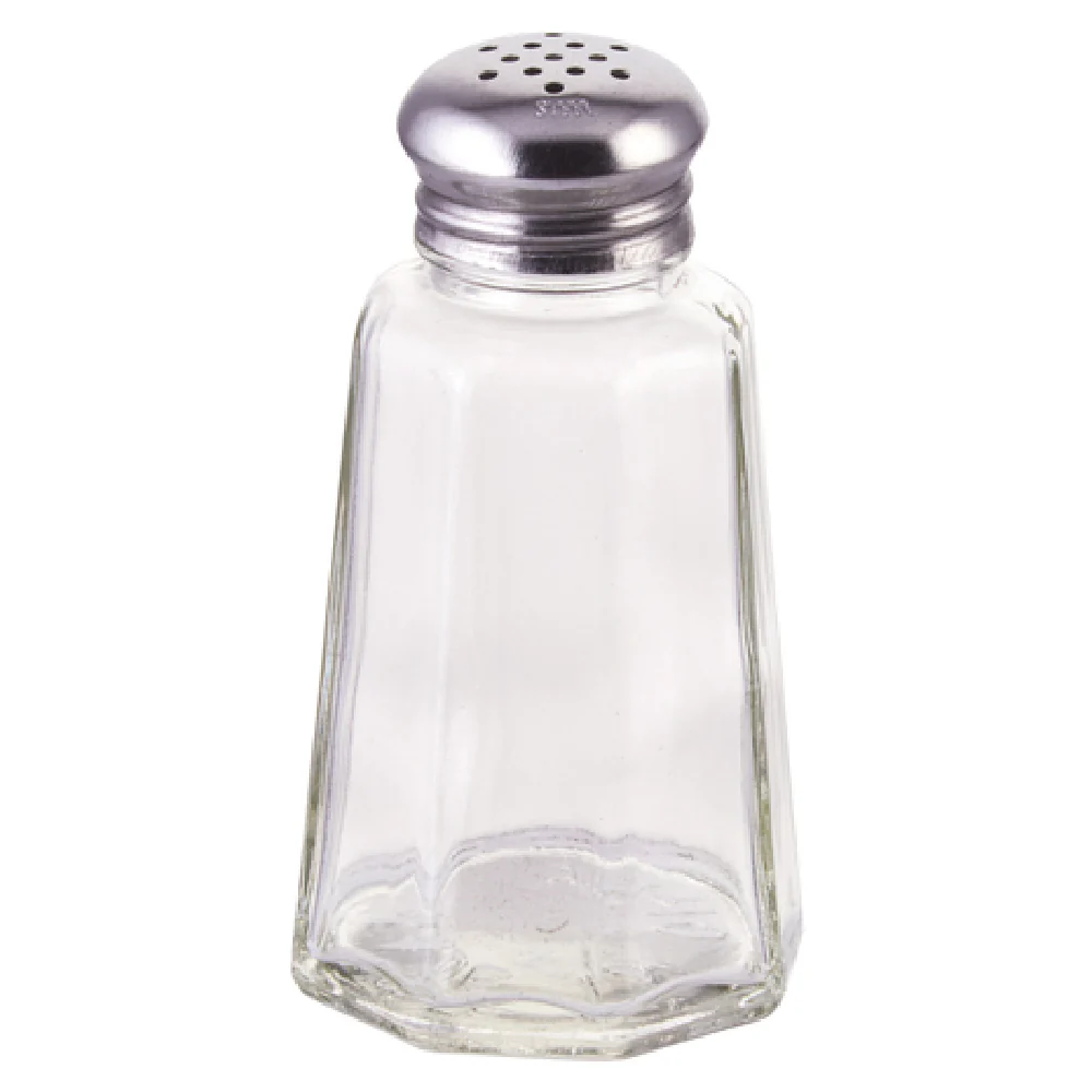 Winco G-106 2 Oz Glass Shaker Paneled with Stainless Steel Top Glass